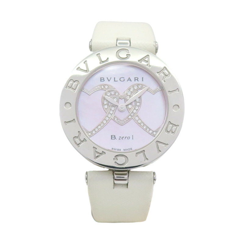 貝殼粉色母貝 錶盤 白色牛皮 錶帶 鑽石 B.ZERO1 腕錶【BVLGARI 寶格麗】 BZ30S-1