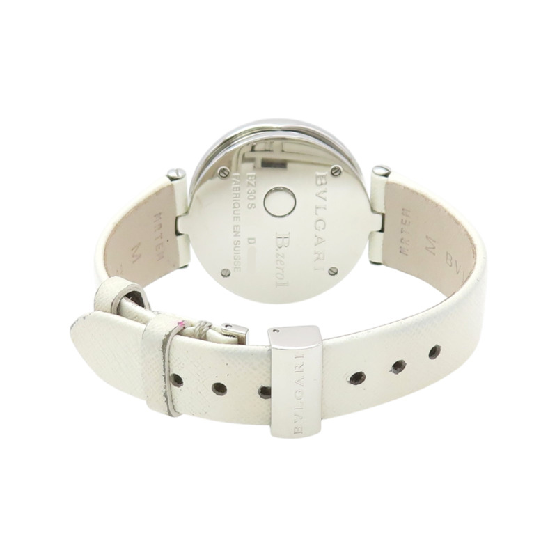 貝殼粉色母貝 錶盤 白色牛皮 錶帶 鑽石 B.ZERO1 腕錶【BVLGARI 寶格麗】 BZ30S-5