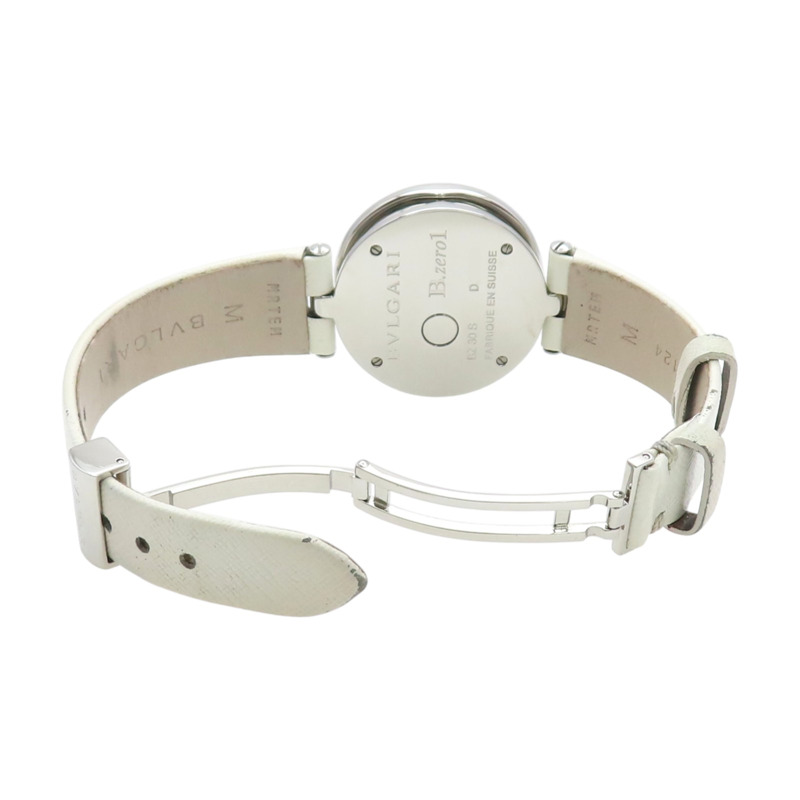 貝殼粉色母貝 錶盤 白色牛皮 錶帶 鑽石 B.ZERO1 腕錶【BVLGARI 寶格麗】 BZ30S-6