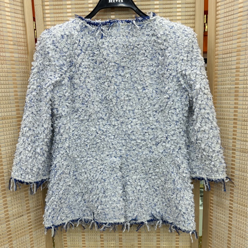 Chanel香奈兒2018瀑布系列藍色亮絲粗花呢流蘇外套 34碼 藍色亮絲滾邊流蘇 宋茜同款-1