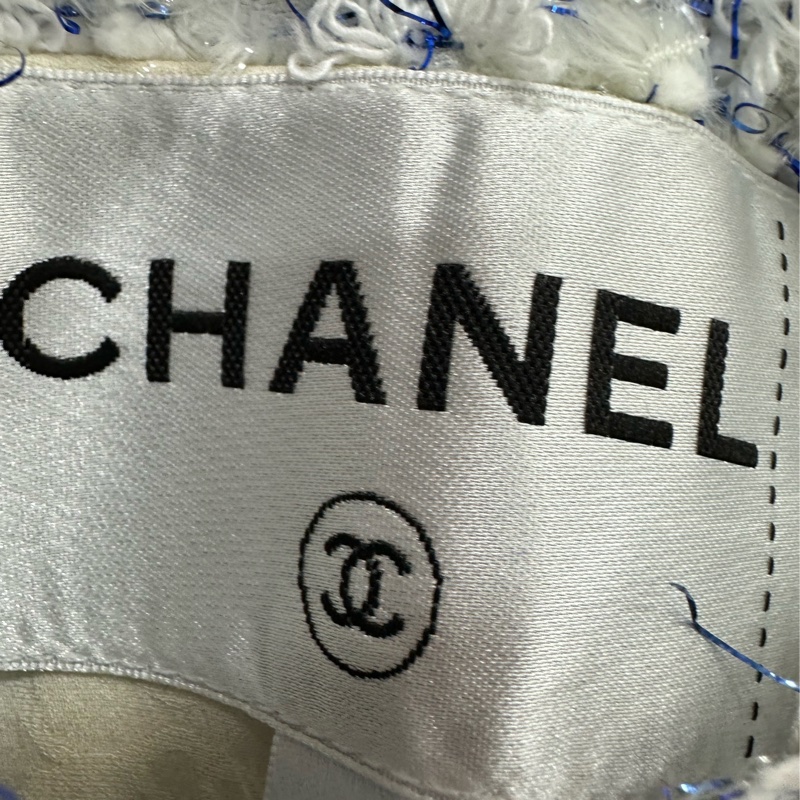 Chanel香奈兒2018瀑布系列藍色亮絲粗花呢流蘇外套 34碼 藍色亮絲滾邊流蘇 宋茜同款-2