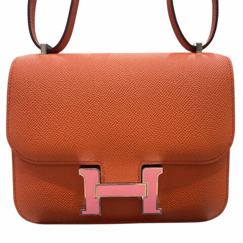 HERMES 愛馬仕 CONSTANCE19肩背包 EPSOM皮革 橘色 銀扣