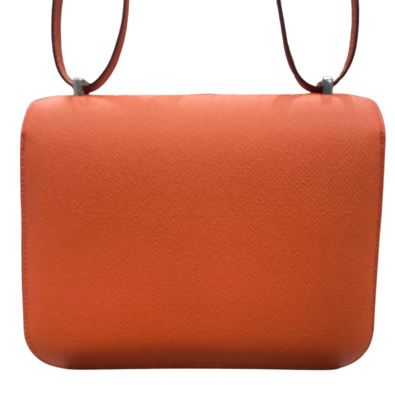 HERMES 愛馬仕 CONSTANCE19肩背包 EPSOM皮革 橘色 銀扣-1