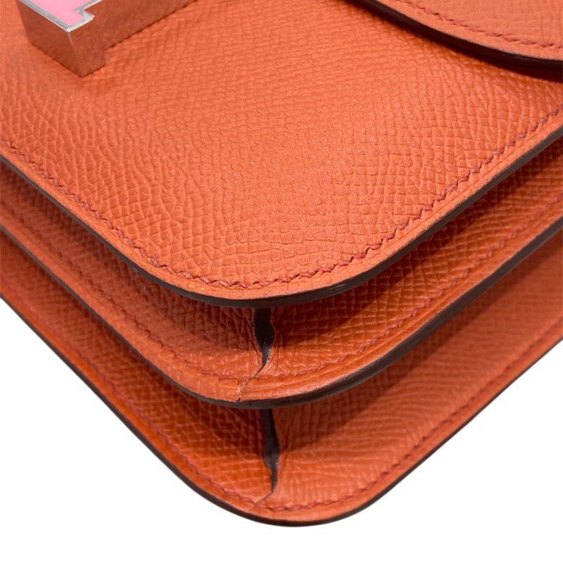 HERMES 愛馬仕 CONSTANCE19肩背包 EPSOM皮革 橘色 銀扣-5