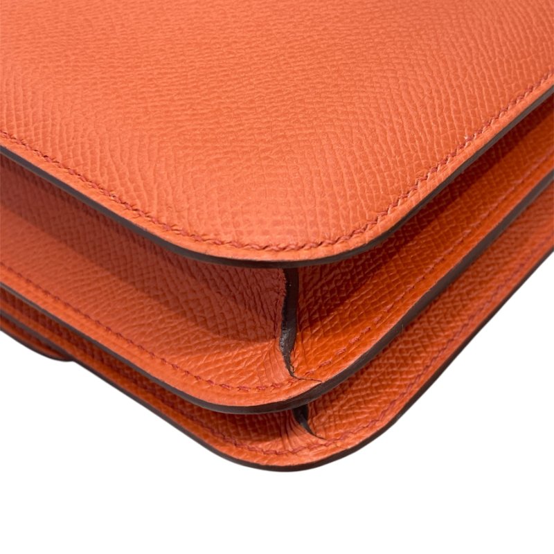 HERMES 愛馬仕 CONSTANCE19肩背包 EPSOM皮革 橘色 銀扣-6