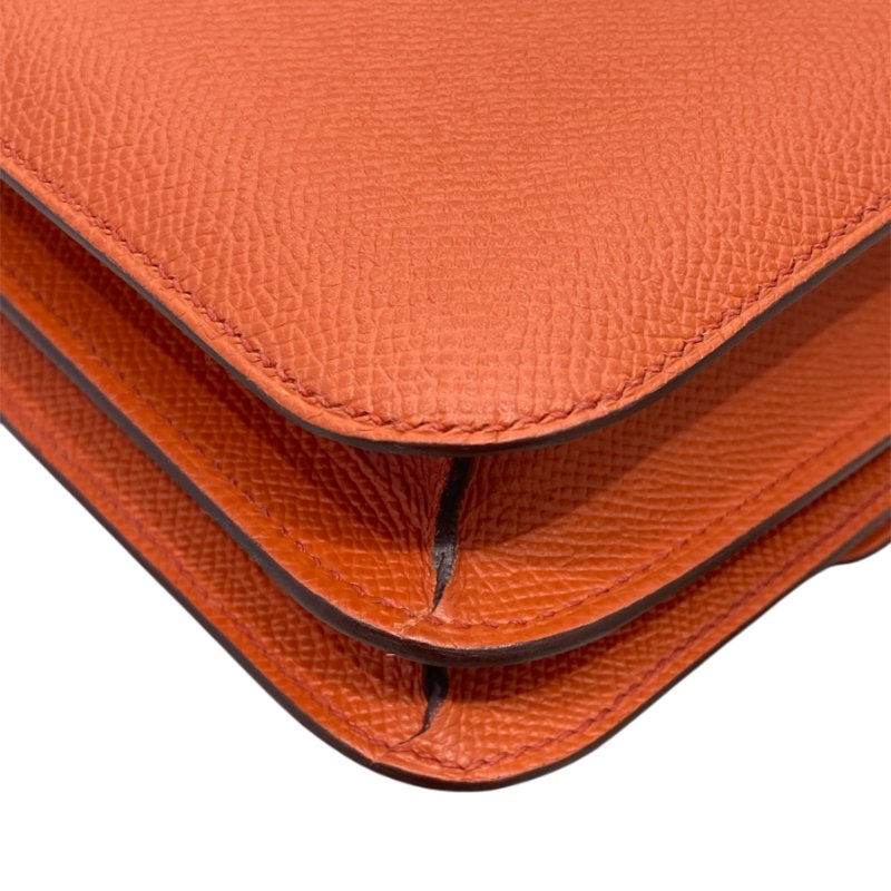 HERMES 愛馬仕 CONSTANCE19肩背包 EPSOM皮革 橘色 銀扣-7