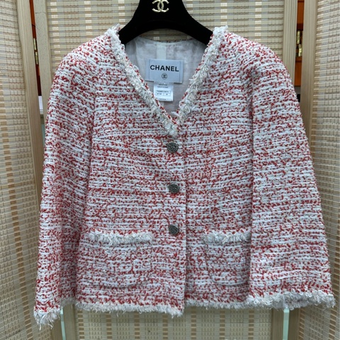 Chanel 香奈兒 紅白粗呢編織外套 34碼