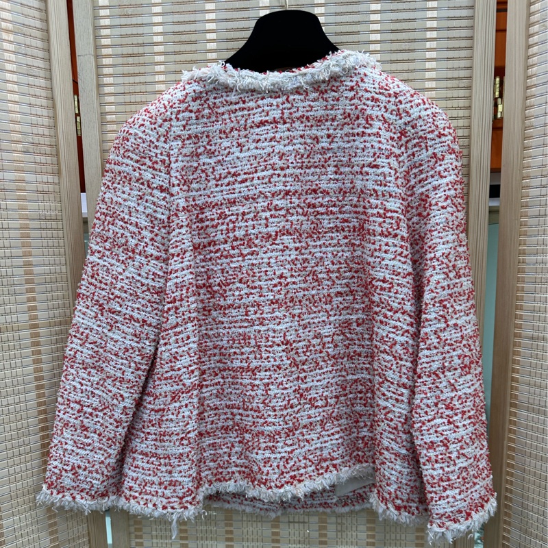 Chanel 香奈兒 紅白粗呢編織外套 34碼-1