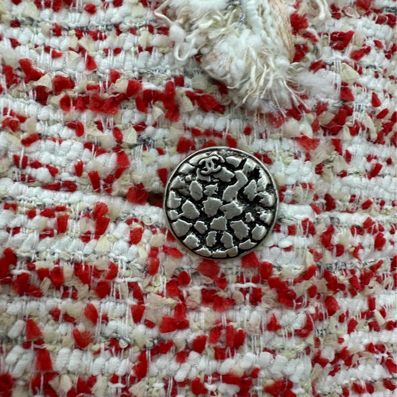 Chanel 香奈兒 紅白粗呢編織外套 34碼-4