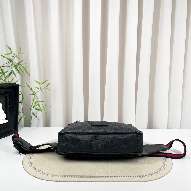 GUCCI古馳 老花Logo徽標條紋織帶肩帶 帆布拼皮革 胸包單肩腰包 時尚耐看 經典百搭-1