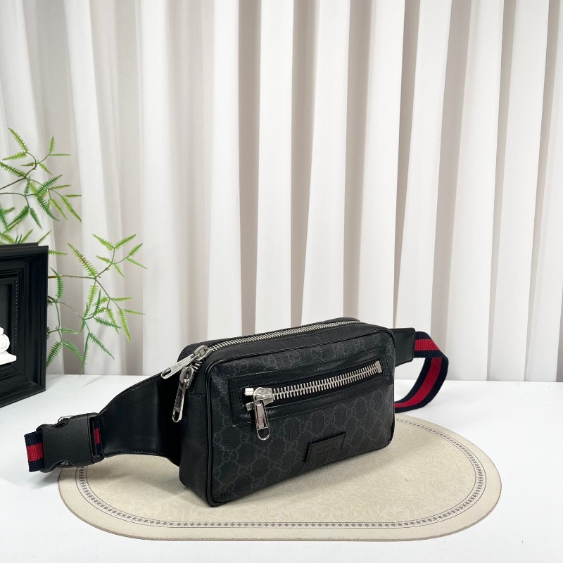 GUCCI古馳 老花Logo徽標條紋織帶肩帶 帆布拼皮革 胸包單肩腰包 時尚耐看 經典百搭-2