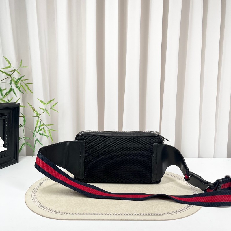 GUCCI古馳 老花Logo徽標條紋織帶肩帶 帆布拼皮革 胸包單肩腰包 時尚耐看 經典百搭-4