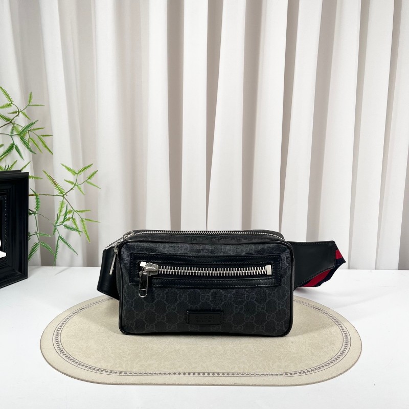 GUCCI古馳 老花Logo徽標條紋織帶肩帶 帆布拼皮革 胸包單肩腰包 時尚耐看 經典百搭-5