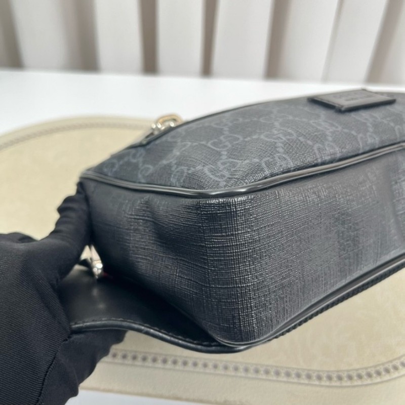 GUCCI古馳 老花Logo徽標條紋織帶肩帶 帆布拼皮革 胸包單肩腰包 時尚耐看 經典百搭-7