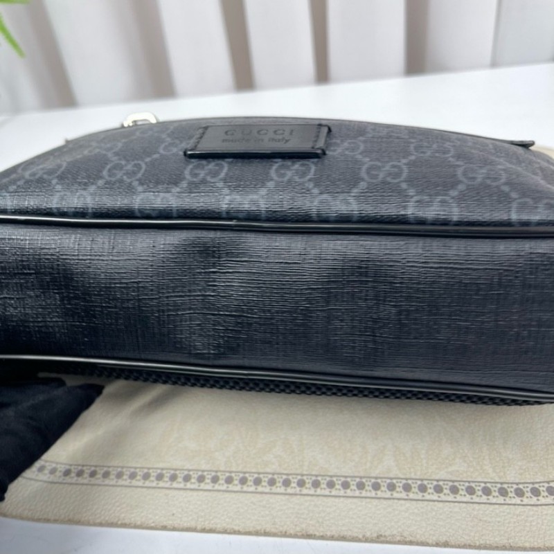 GUCCI古馳 老花Logo徽標條紋織帶肩帶 帆布拼皮革 胸包單肩腰包 時尚耐看 經典百搭-8