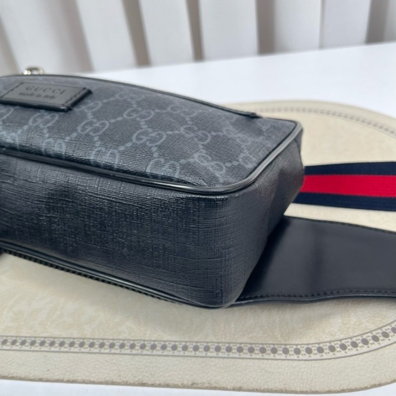 GUCCI古馳 老花Logo徽標條紋織帶肩帶 帆布拼皮革 胸包單肩腰包 時尚耐看 經典百搭-9