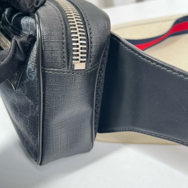 GUCCI古馳 老花Logo徽標條紋織帶肩帶 帆布拼皮革 胸包單肩腰包 時尚耐看 經典百搭-10