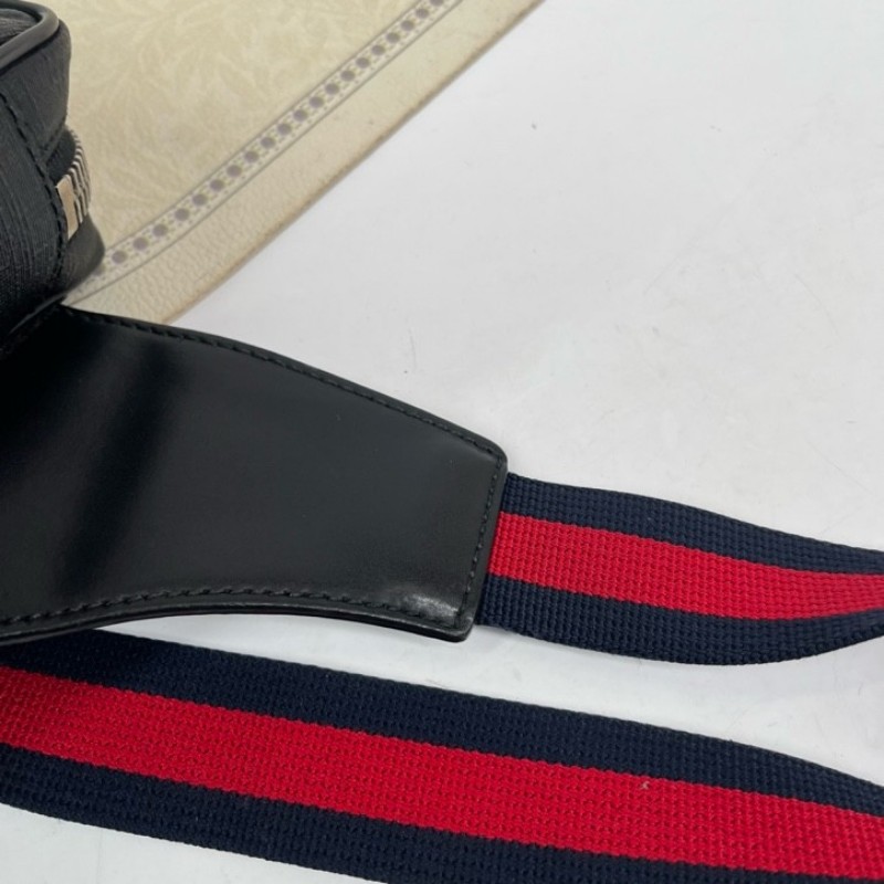 GUCCI古馳 老花Logo徽標條紋織帶肩帶 帆布拼皮革 胸包單肩腰包 時尚耐看 經典百搭-13