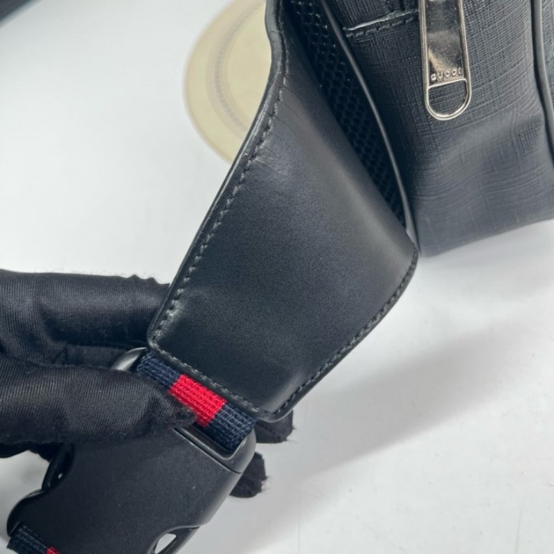 GUCCI古馳 老花Logo徽標條紋織帶肩帶 帆布拼皮革 胸包單肩腰包 時尚耐看 經典百搭-14