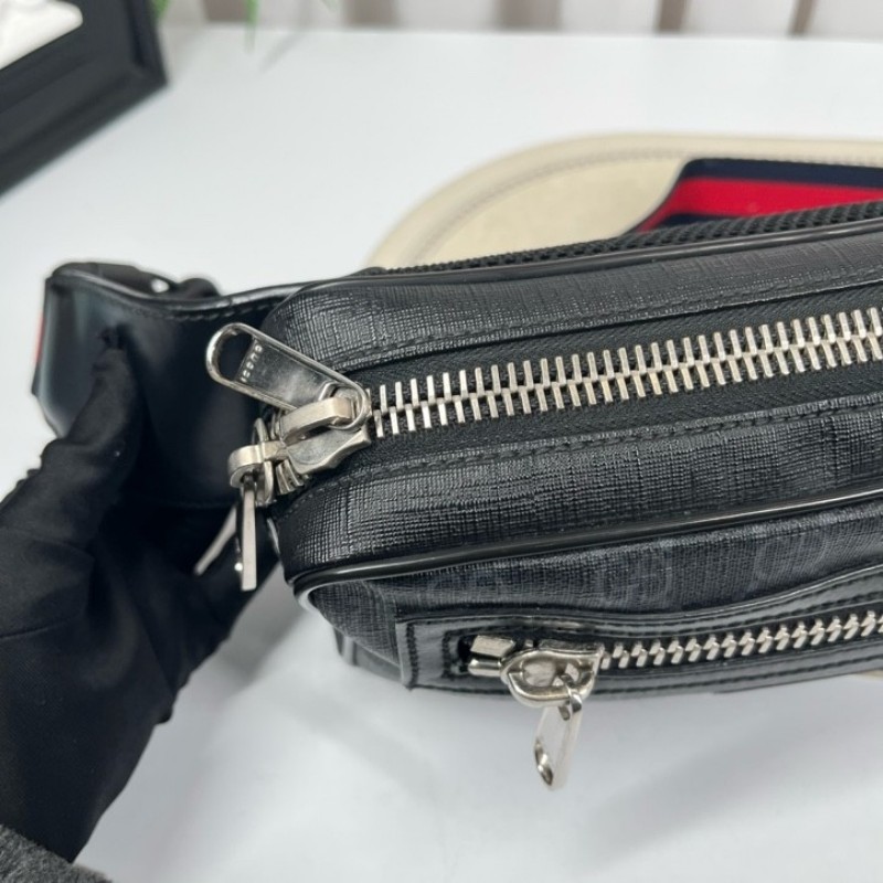 GUCCI古馳 老花Logo徽標條紋織帶肩帶 帆布拼皮革 胸包單肩腰包 時尚耐看 經典百搭-16