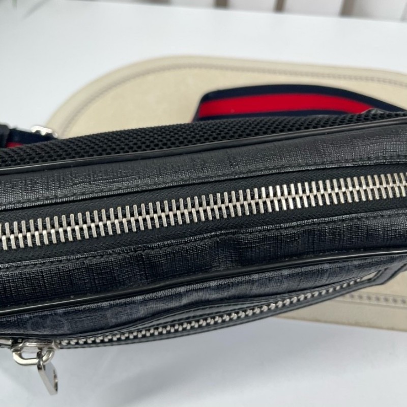 GUCCI古馳 老花Logo徽標條紋織帶肩帶 帆布拼皮革 胸包單肩腰包 時尚耐看 經典百搭-17