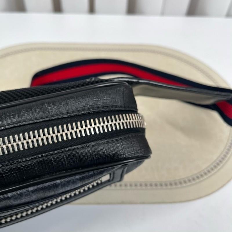 GUCCI古馳 老花Logo徽標條紋織帶肩帶 帆布拼皮革 胸包單肩腰包 時尚耐看 經典百搭-18