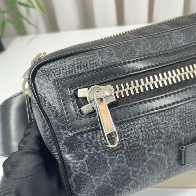 GUCCI古馳 老花Logo徽標條紋織帶肩帶 帆布拼皮革 胸包單肩腰包 時尚耐看 經典百搭-19