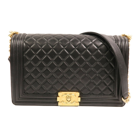 CHANEL 羊皮皮革Boy 28金扣鏈帶肩背袋