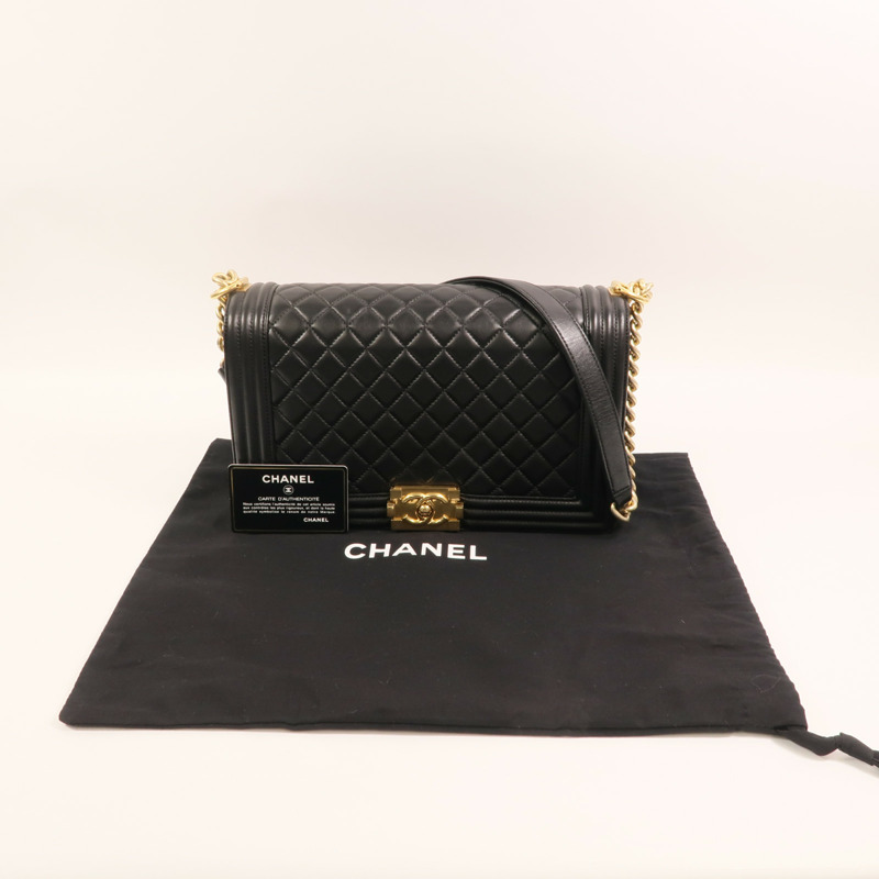 CHANEL 羊皮皮革Boy 28金扣鏈帶肩背袋-9