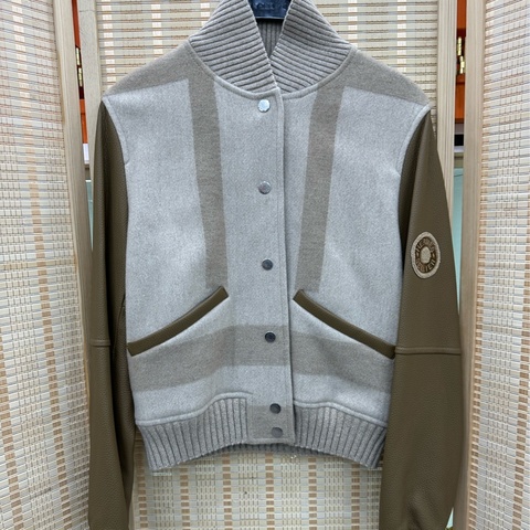 Hermes愛馬仕羊絨拼皮棒球服夾克外套 38碼
