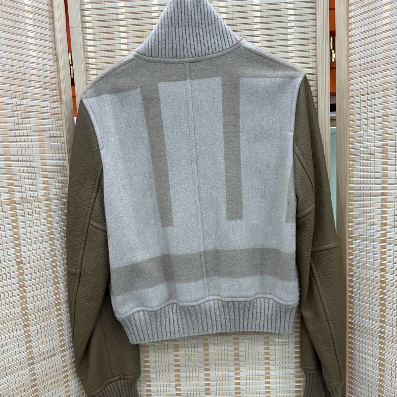 Hermes愛馬仕羊絨拼皮棒球服夾克外套 38碼-1