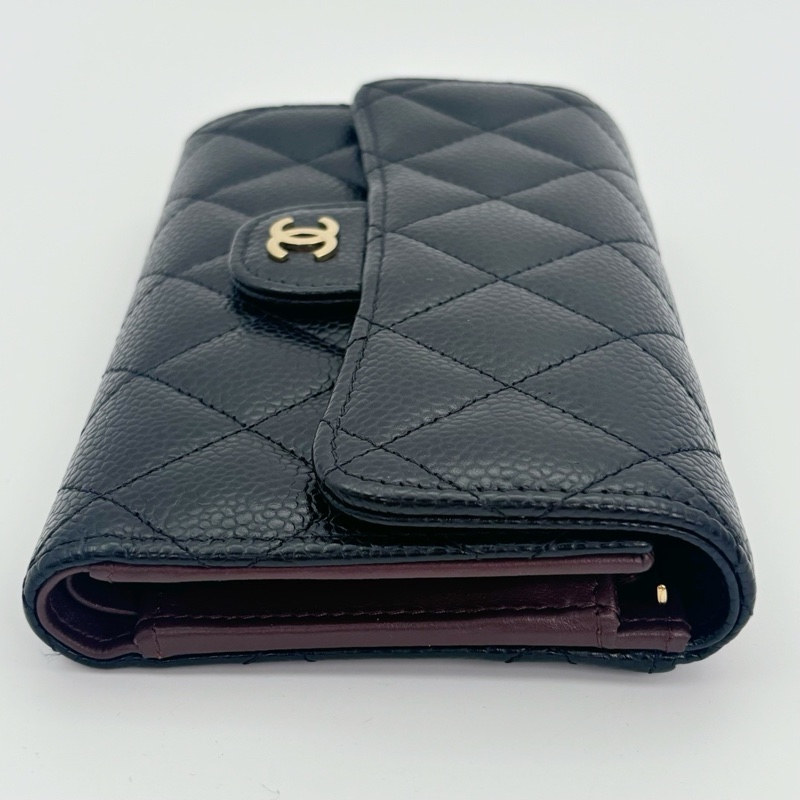 「JL精品代購」近新品 香奈兒黑金魚子醬牛皮cf款中錢包-4