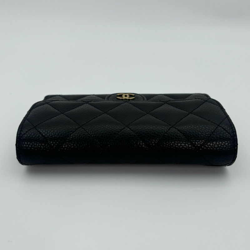 「JL精品代購」近新品 香奈兒黑金魚子醬牛皮cf款中錢包-10