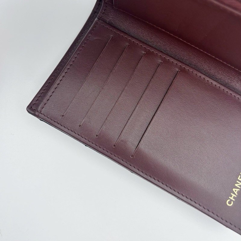 「JL精品代購」近新品 香奈兒黑金魚子醬牛皮cf款中錢包-24