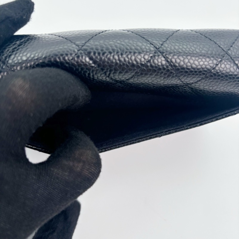 「JL精品代購」近新品 香奈兒黑金魚子醬牛皮cf款中錢包-32