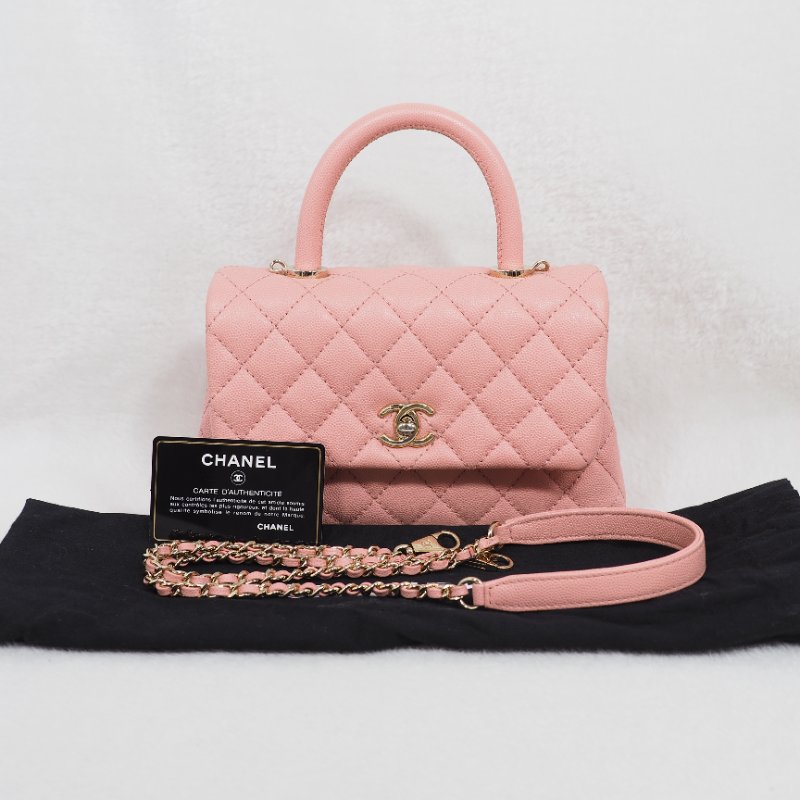 Chanel Coco Handle Caviar Pink 香奈兒可可蜜桃粉粉紅色荔枝皮單肩手提包-0