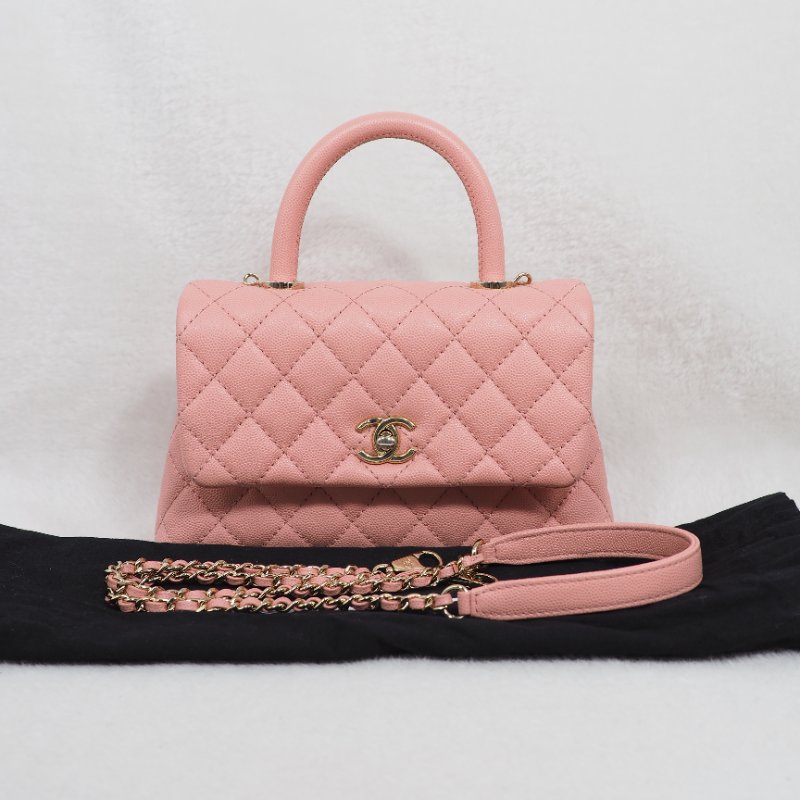 Chanel Coco Handle Caviar Pink 香奈兒可可蜜桃粉粉紅色荔枝皮單肩手提包-7