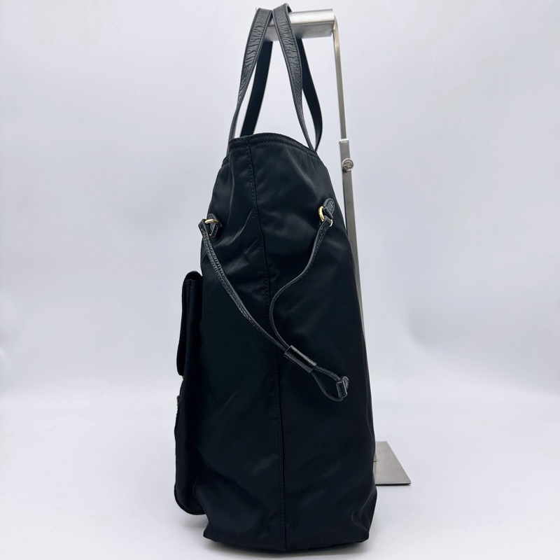 「JL精品代購」Prada黑金降落傘尼龍雙口郵差手提腋下通勤托特包-6