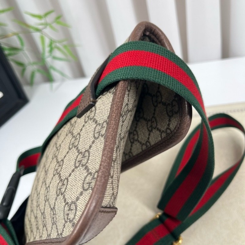 GUCCI古馳 Neo Vintage系列 燙金徽標老花滿印虎頭裝飾條紋肩帶 帆布拼皮 郵差包 腰包斜挎包 小號 烏木色/棕色-15
