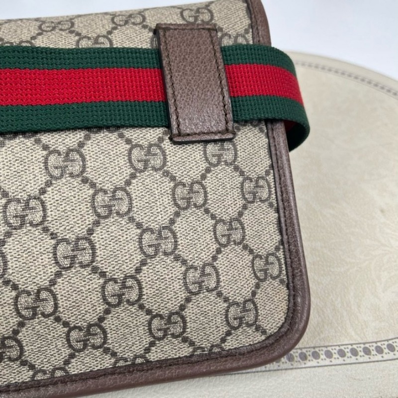 GUCCI古馳 Neo Vintage系列 燙金徽標老花滿印虎頭裝飾條紋肩帶 帆布拼皮 郵差包 腰包斜挎包 小號 烏木色/棕色-17