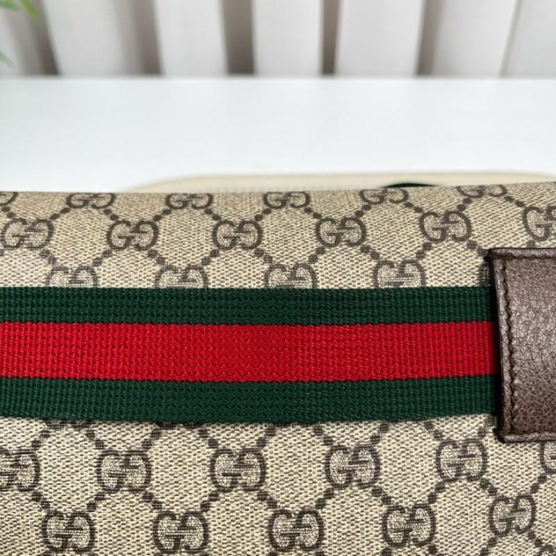 GUCCI古馳 Neo Vintage系列 燙金徽標老花滿印虎頭裝飾條紋肩帶 帆布拼皮 郵差包 腰包斜挎包 小號 烏木色/棕色-18