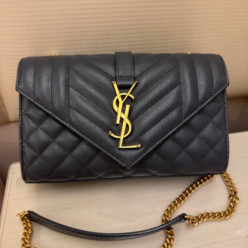 YSL 超美魚子醬灰色斜背包-0