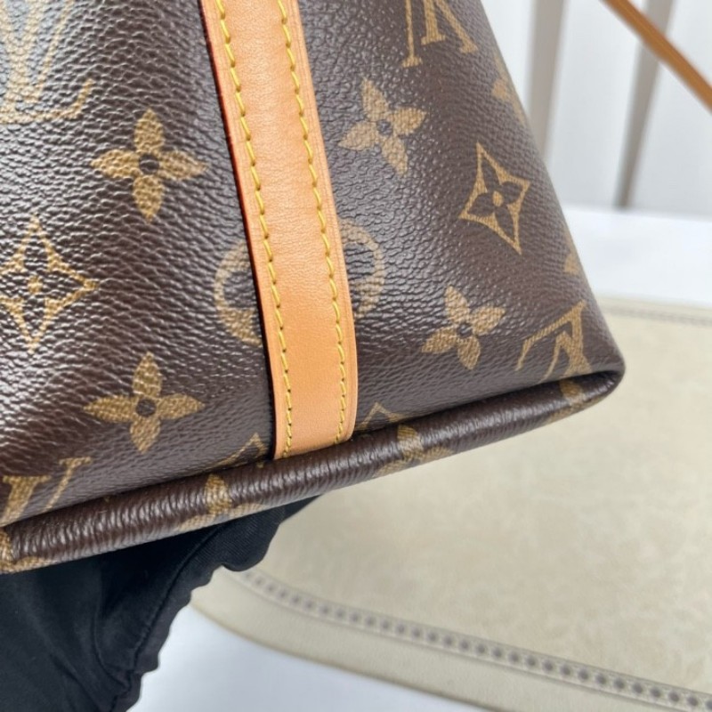 sz yff LV路易威登 25年8月票 芯片款 Carryall PM小號子母包 經典老花滿印購物袋 塗層帆布拼牛皮飾邊 手提單肩包托特包 女款 棕色-10