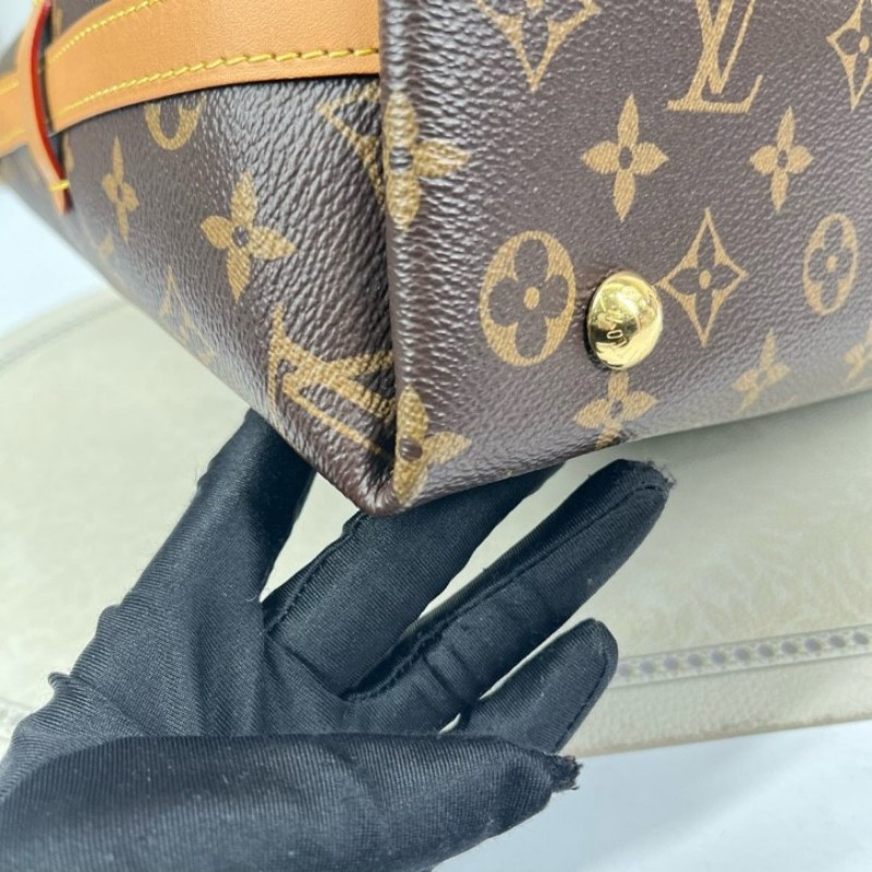 sz yff LV路易威登 25年8月票 芯片款 Carryall PM小號子母包 經典老花滿印購物袋 塗層帆布拼牛皮飾邊 手提單肩包托特包 女款 棕色-11