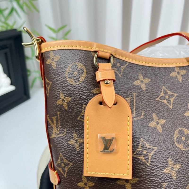 sz yff LV路易威登 25年8月票 芯片款 Carryall PM小號子母包 經典老花滿印購物袋 塗層帆布拼牛皮飾邊 手提單肩包托特包 女款 棕色-16