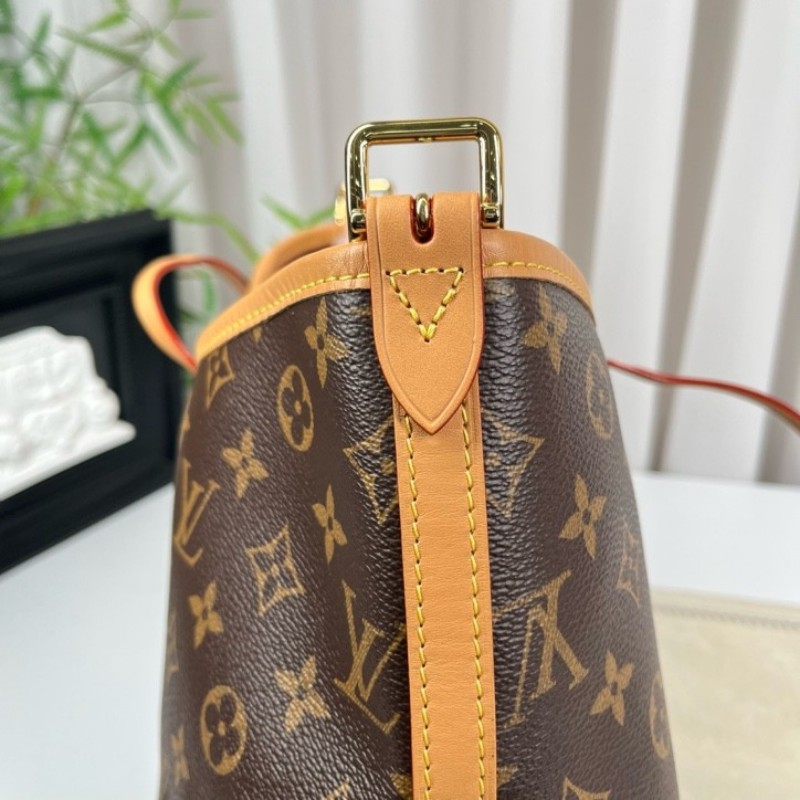 sz yff LV路易威登 25年8月票 芯片款 Carryall PM小號子母包 經典老花滿印購物袋 塗層帆布拼牛皮飾邊 手提單肩包托特包 女款 棕色-19