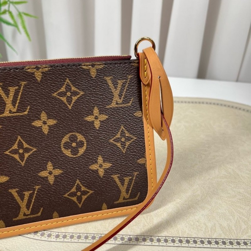 sz yff LV路易威登 25年8月票 芯片款 Carryall PM小號子母包 經典老花滿印購物袋 塗層帆布拼牛皮飾邊 手提單肩包托特包 女款 棕色-22