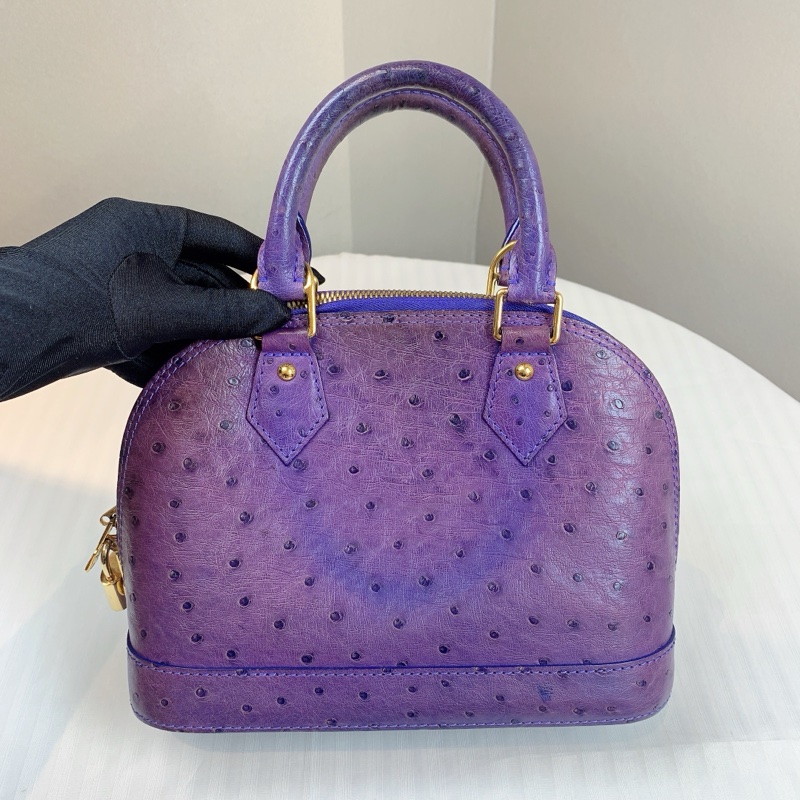 路易威登/Louis Vuitton Alma BB 金扣紫色鴕鳥皮貝殼包 珍藏稀有皮 配件：長肩帶，鎖頭，鑰匙 23.5x11.5x17.5cm-1