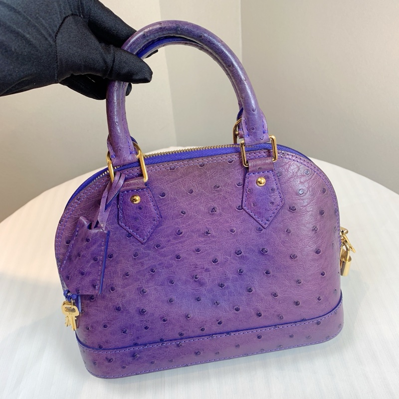 路易威登/Louis Vuitton Alma BB 金扣紫色鴕鳥皮貝殼包 珍藏稀有皮 配件：長肩帶，鎖頭，鑰匙 23.5x11.5x17.5cm-2