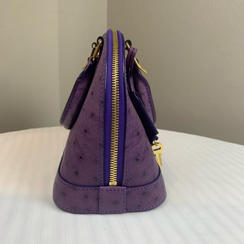 路易威登/Louis Vuitton Alma BB 金扣紫色鴕鳥皮貝殼包 珍藏稀有皮 配件：長肩帶，鎖頭，鑰匙 23.5x11.5x17.5cm-3